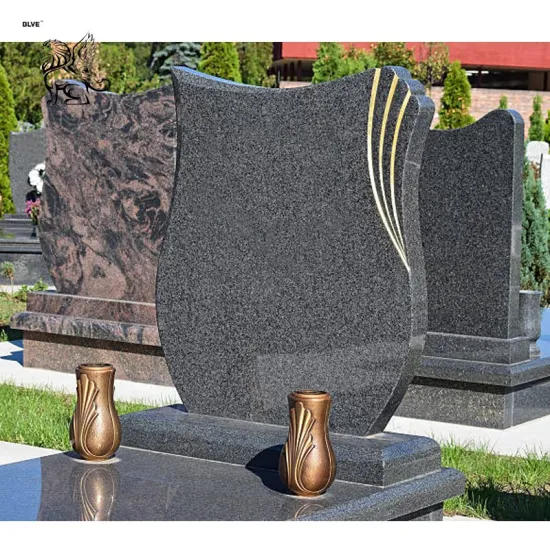 Black Leaf Design Granite
                                Tombstone
